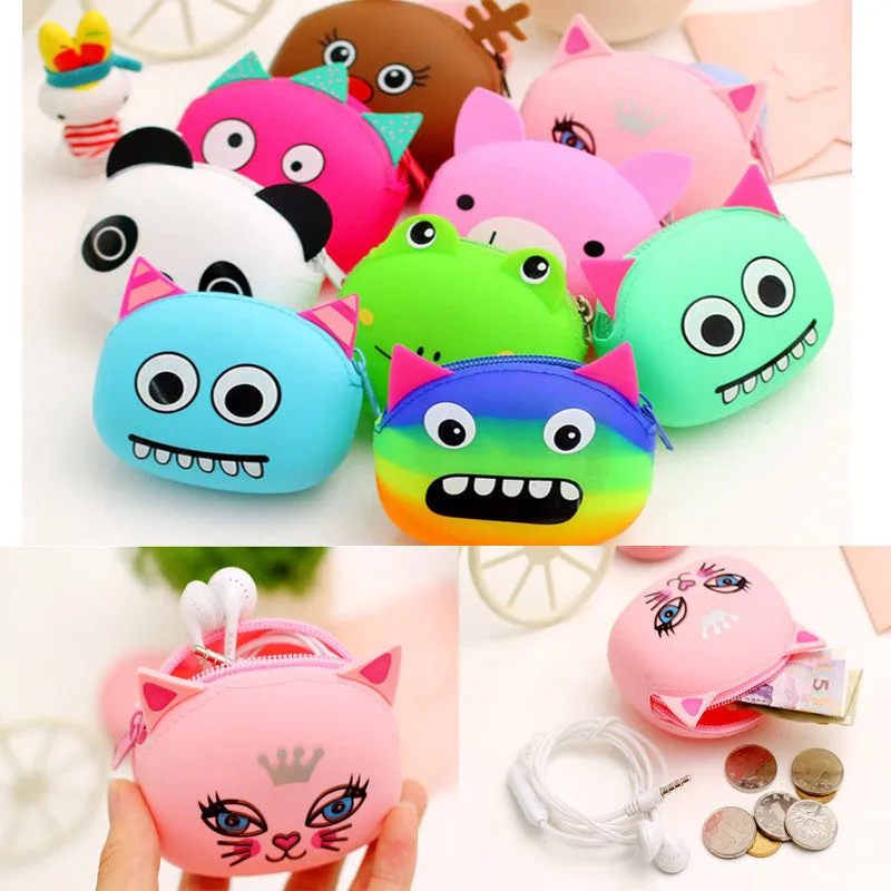 3D Cartoon Animal Candy Colored Girls Coin Bags Women Key Wallets Children Cute Cartoon Mini Coin Purse for Earphone Headphone