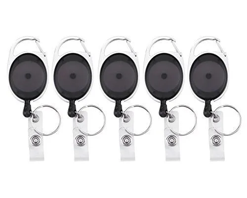 5 Pcs Retractable Badge Holders for Key Cards - Black