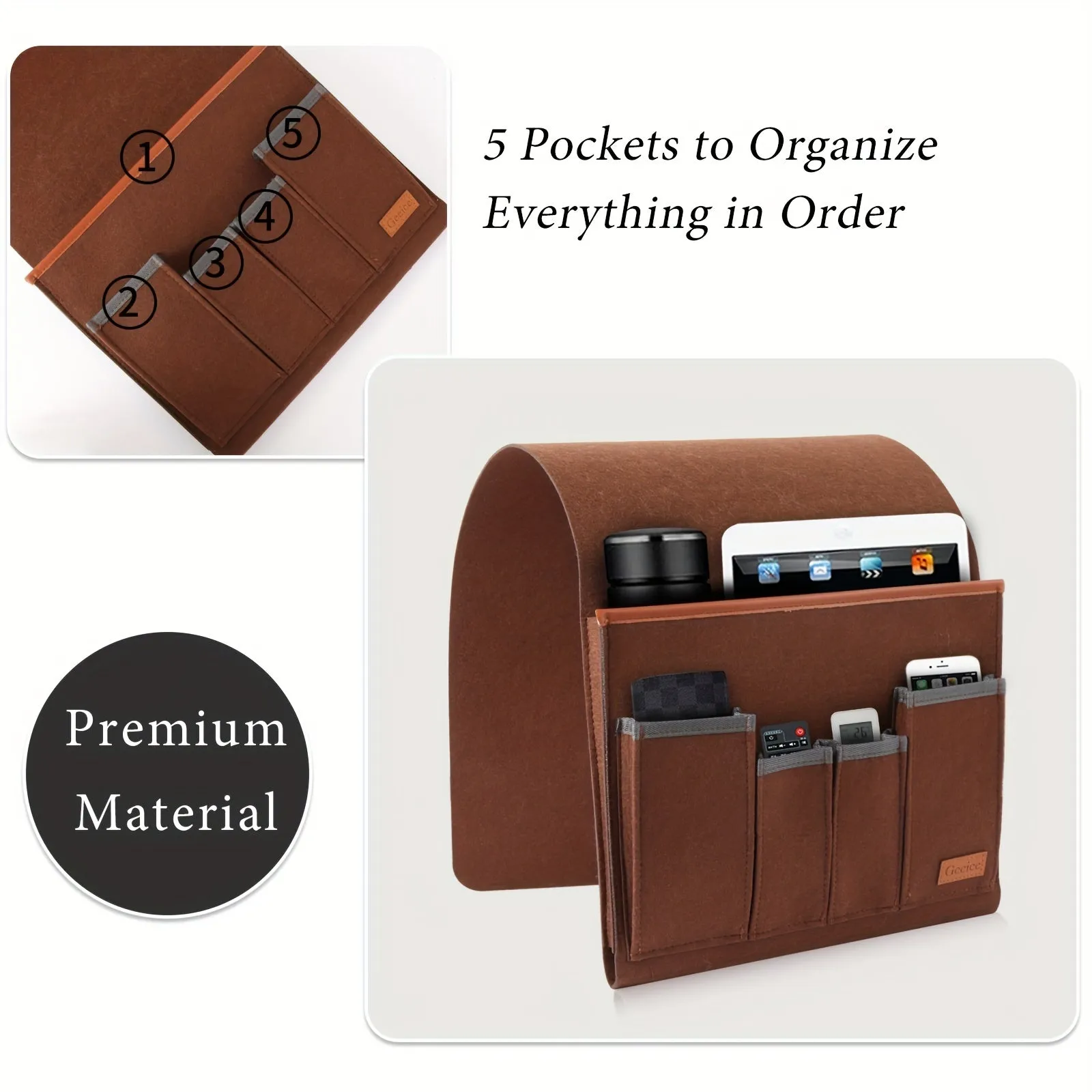 5 Pocket Armrest Organizer for Recliner Couch Storage