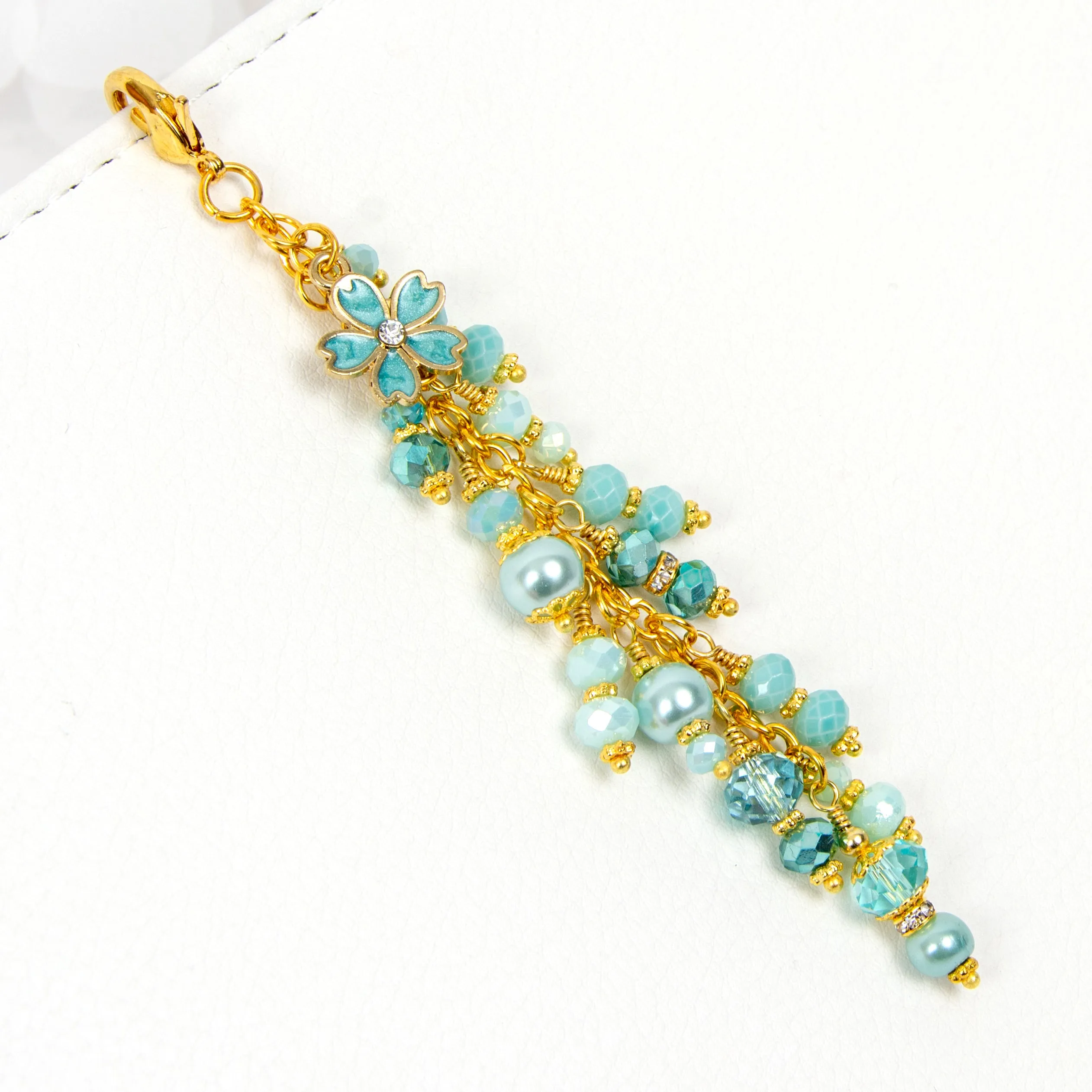 Aqua Flower Planner Charm with Gold Toned Hardware