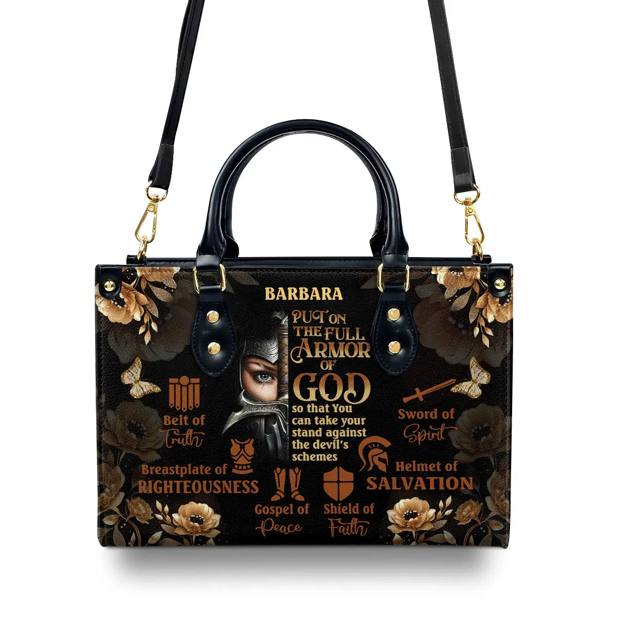 Armor Of God Custom Name Leather Handbags For Women