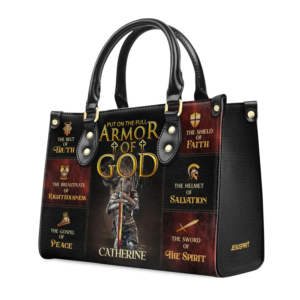 Armor Of God Women Warrior Custom Name Leather Handbags For Women