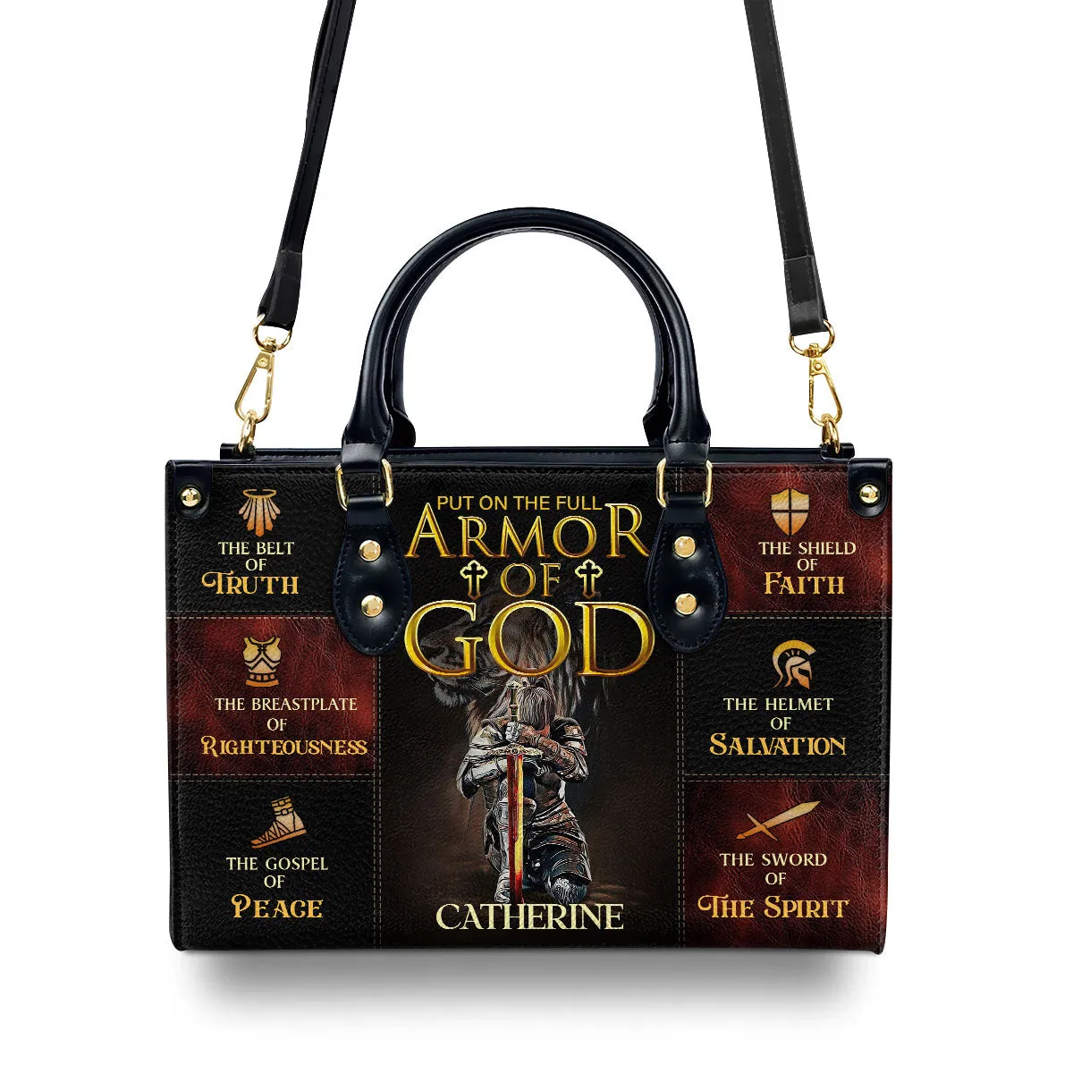 Armor Of God Women Warrior Custom Name Leather Handbags For Women