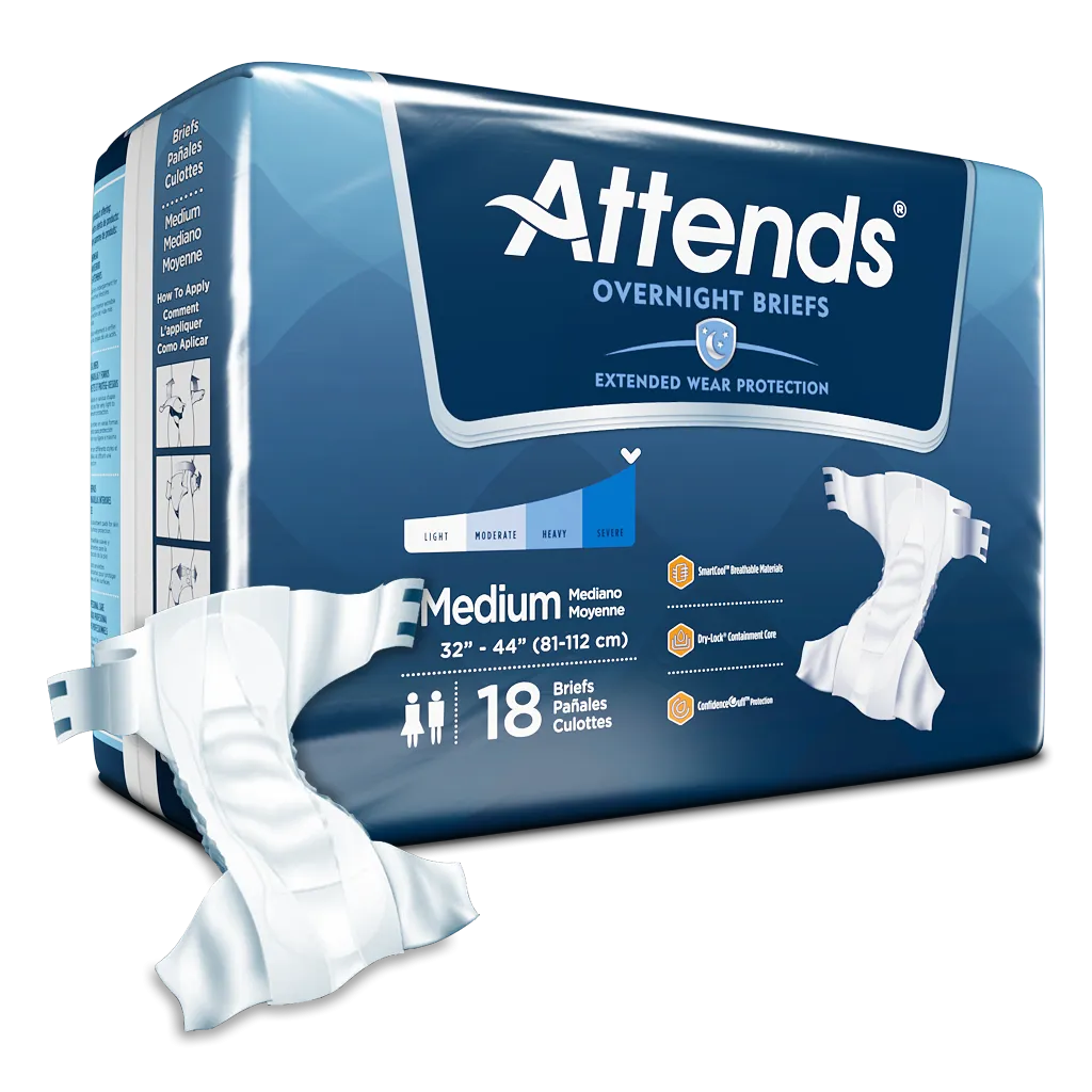 Attends Incontinence Briefs Adult Diapers Extended Wear for Overnight