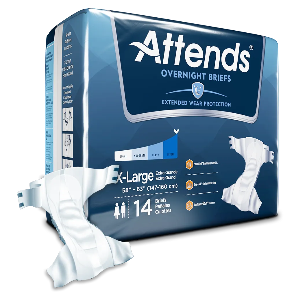 Attends Incontinence Briefs Adult Diapers Extended Wear for Overnight