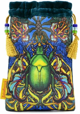 Beetle Belle, limited edition tarot bag in dark teal silk velvet