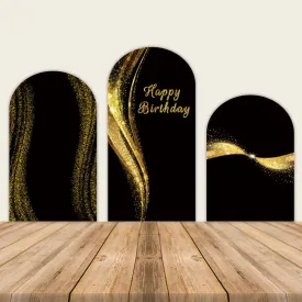 Black and Gold Happy Birthday Chiara Arch Backdrop