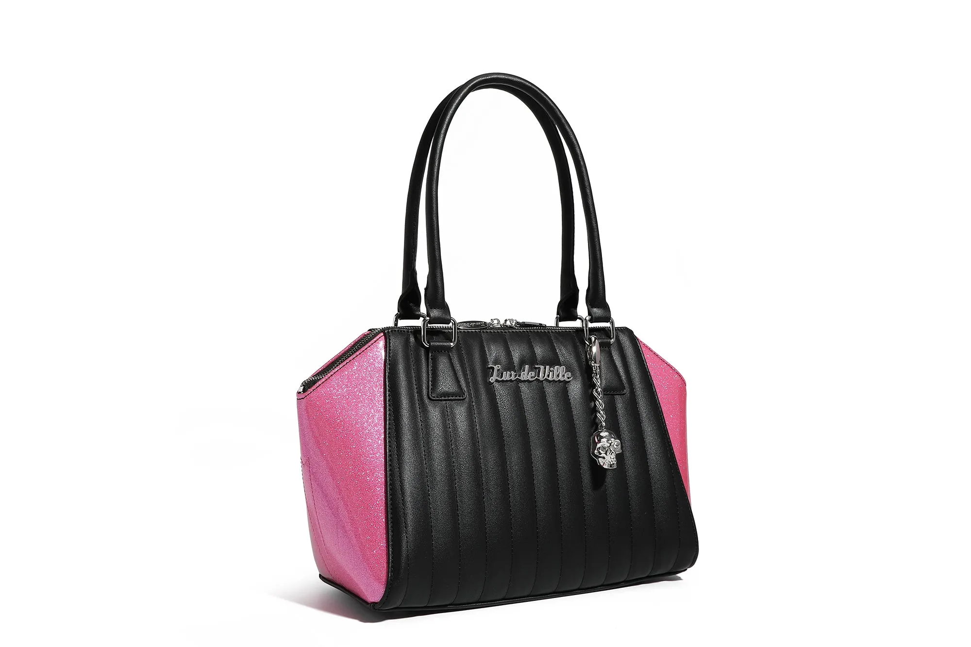 Black and Winkle Pink Sparkle Stella Tote