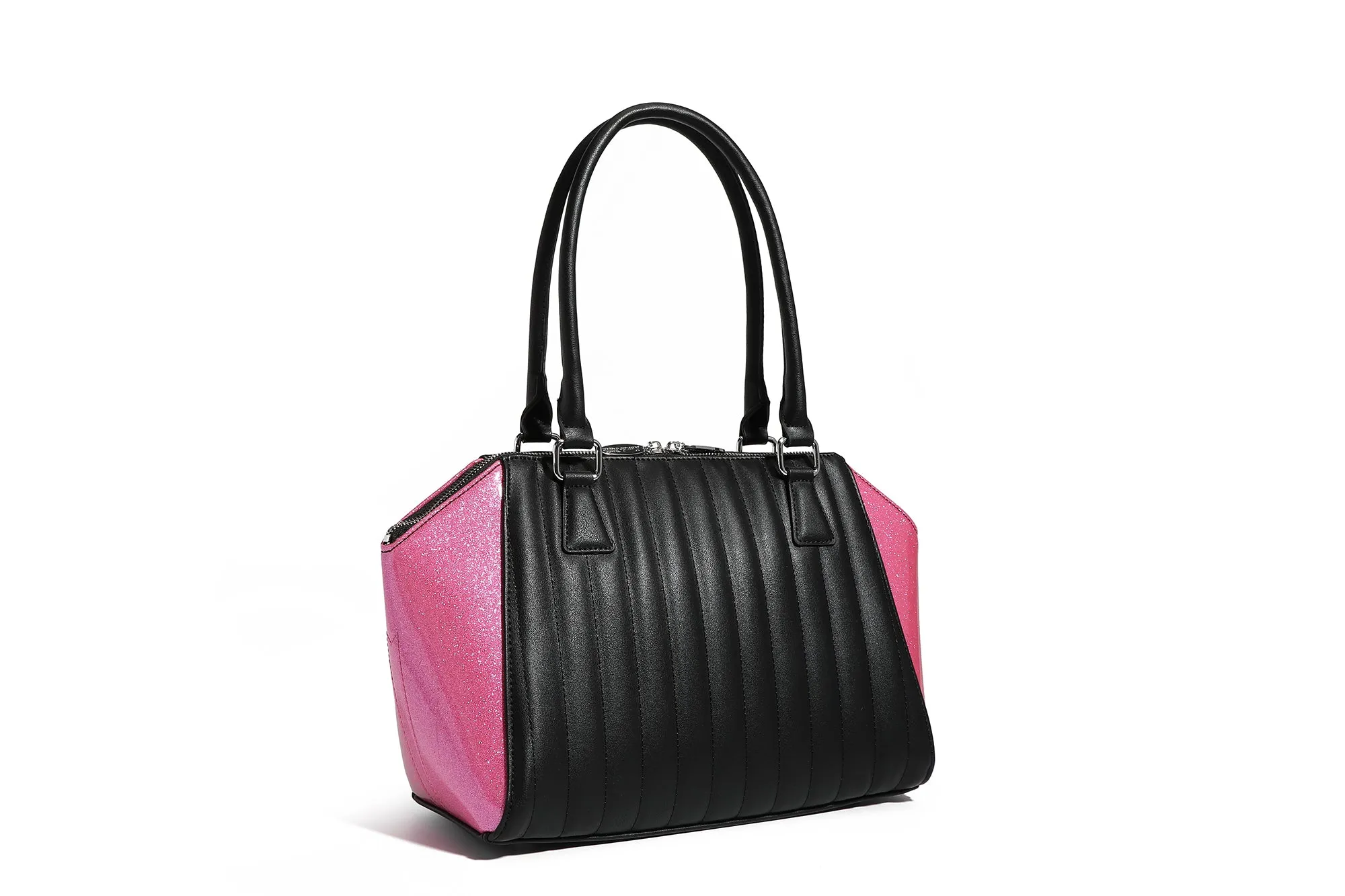 Black and Winkle Pink Sparkle Stella Tote