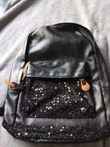 Black Bling Girls School Backpack with Large Capacity Embroidered sparkle Glitter Sequins