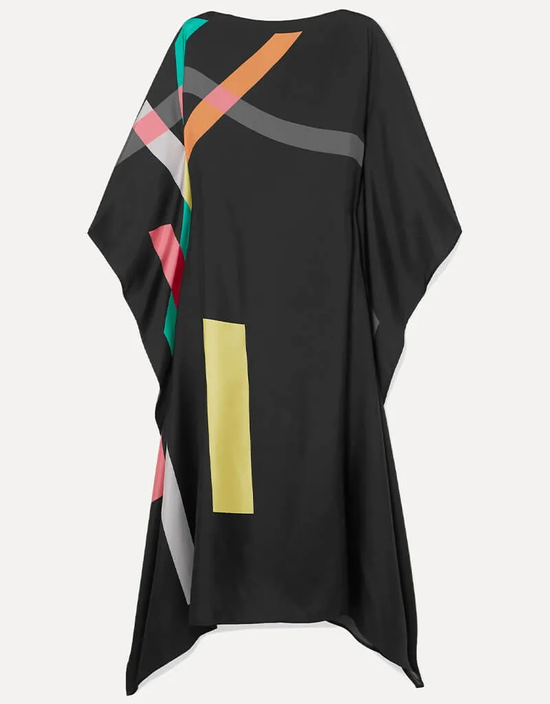 Black Latest Soft Silk Crepe Kaftan