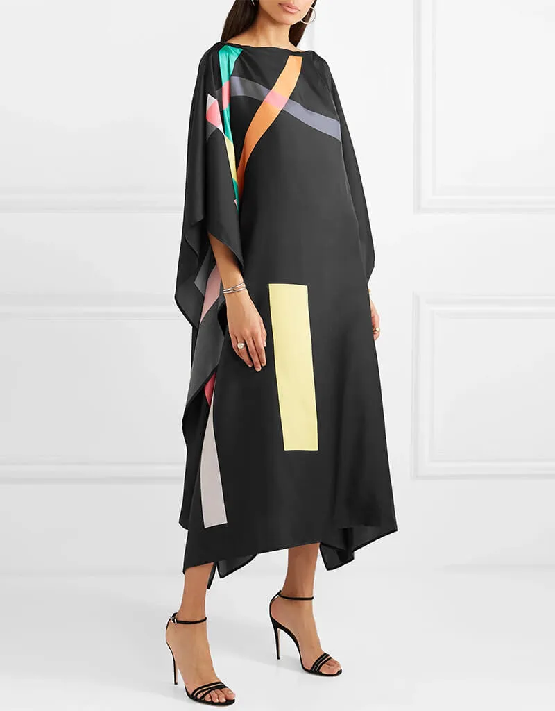 Black Latest Soft Silk Crepe Kaftan