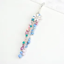 Blush Pink Flower Charm with Pink, Blue and Teal Crystal Dangle