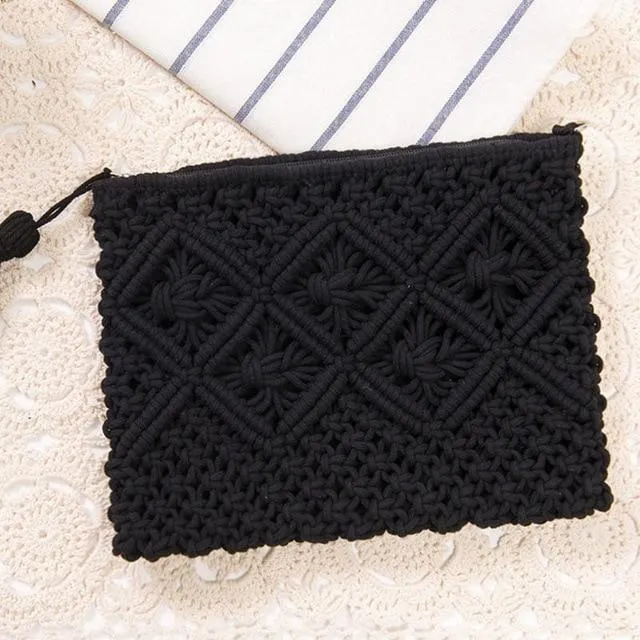 Bohemian Woven Tassel Hollow Out Beach Bag Women Crochet Fringed Straw Clutch Handmade Day Clutches Knitting Weave Boho Summer