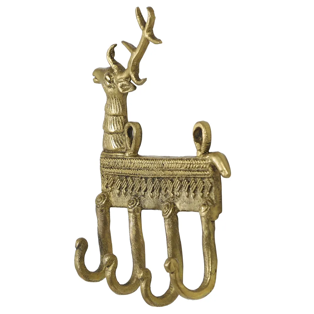 Brass Metal Handcrafted Deer Key Holder (4.5 x 1 in)