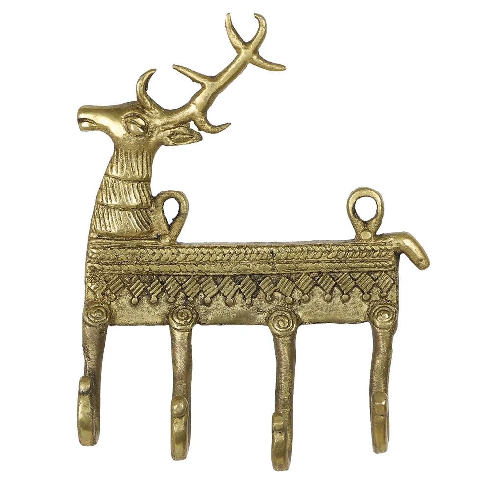 Brass Metal Handcrafted Deer Key Holder (4.5 x 1 in)