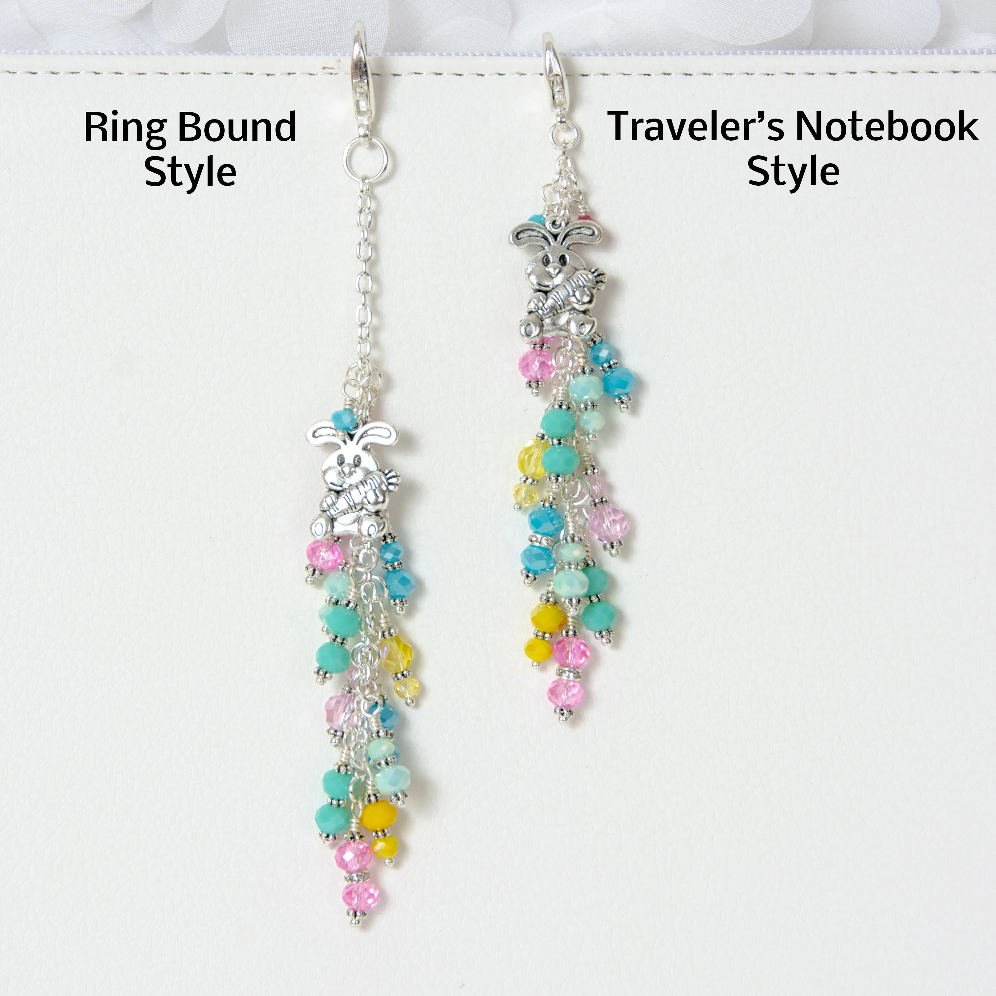 Bunny Planner Charm with a Pastel Rainbow Crystal Dangle