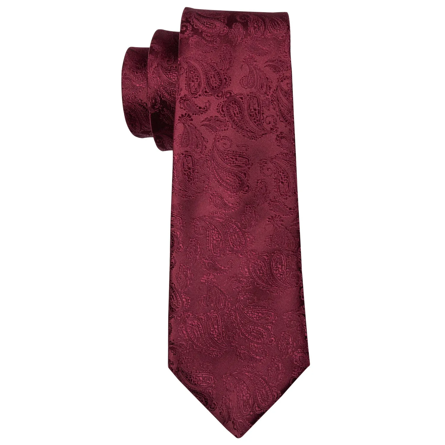 Burgundy Red Paisley Y Back Brace Clip-on Men's Suspender with Tie Set