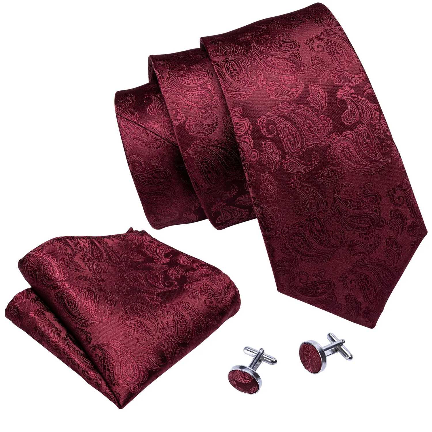 Burgundy Red Paisley Y Back Brace Clip-on Men's Suspender with Tie Set