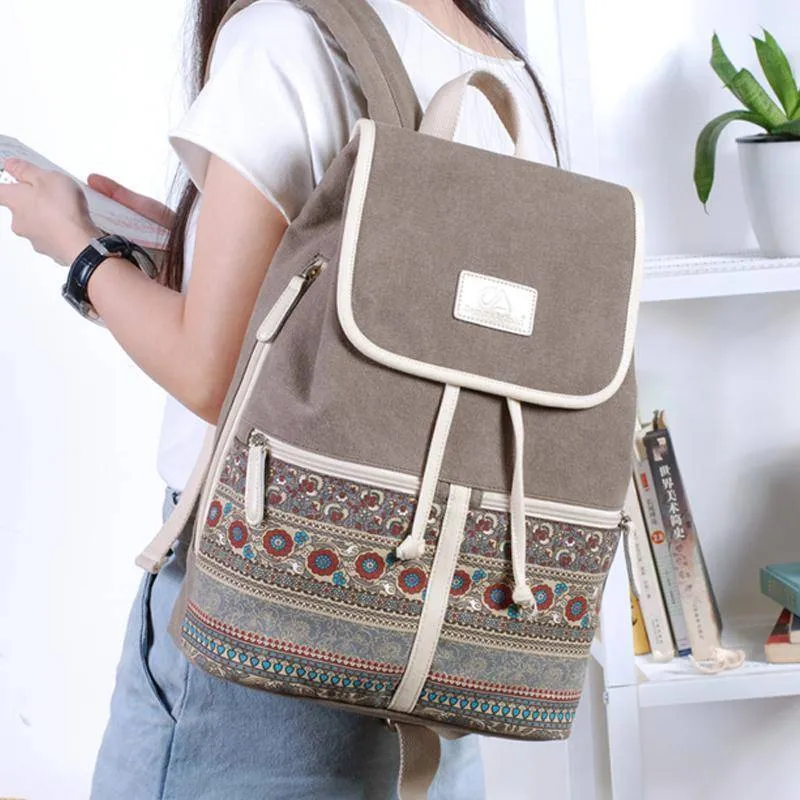 Canvasartisan Top Quality Canvas Women Backpack Casual College Bookbag Female Retro Stylish Daily Travel Laptop Backpacks Bag