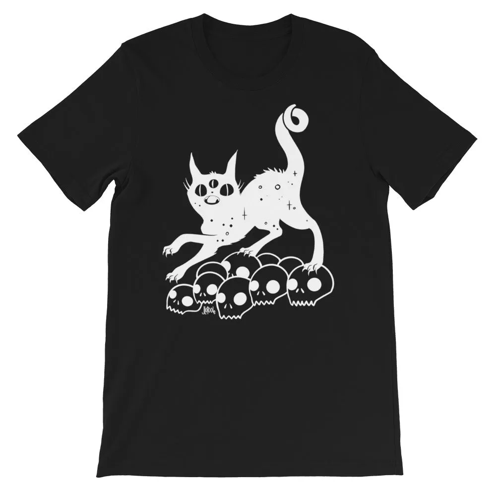 Cat On Skulls, Unisex T-Shirt, Black