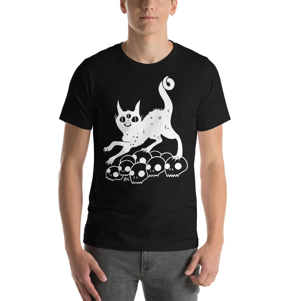 Cat On Skulls, Unisex T-Shirt, Black