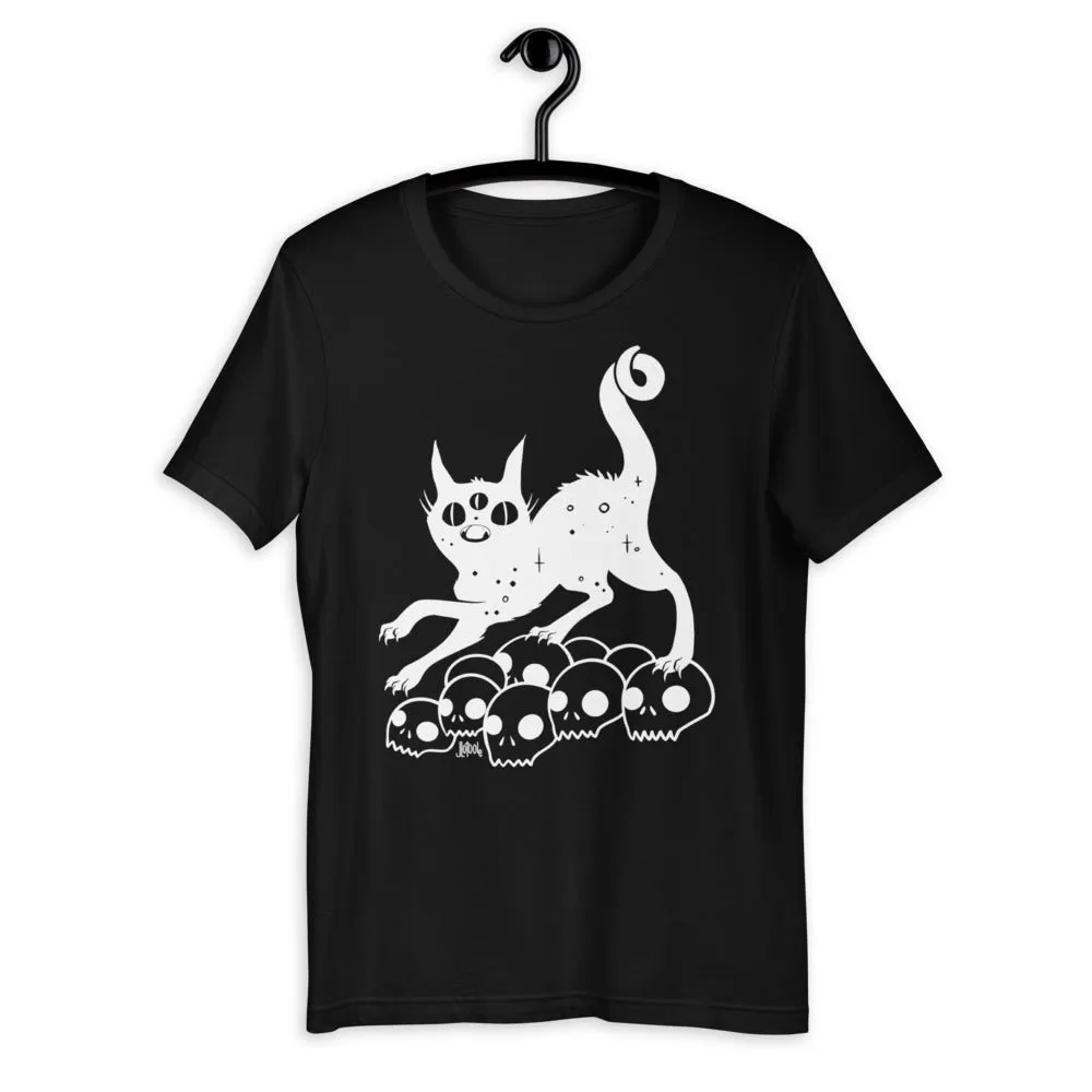 Cat On Skulls, Unisex T-Shirt, Black