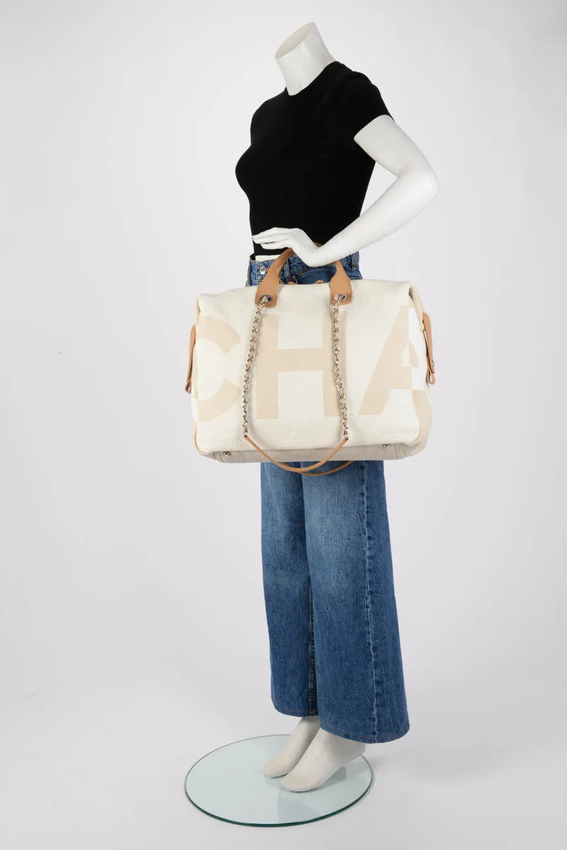 Chanel Beige Canvas Maxi Bowling Tote