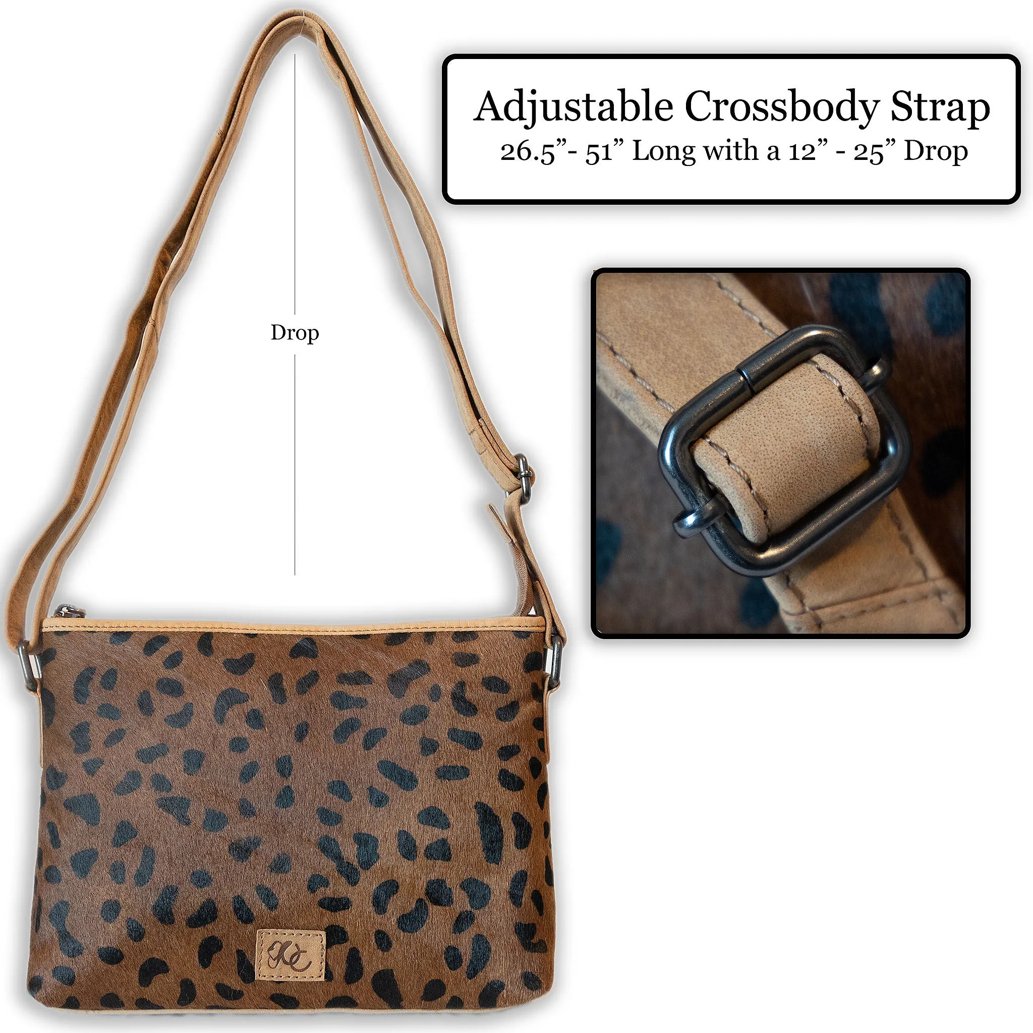 Cheetah Print Hair-On Leather Hide | Concealed Carry Crossbody, Shoulder Bag | Mid-Size Bag | Locking Exterior Concealment Pocket