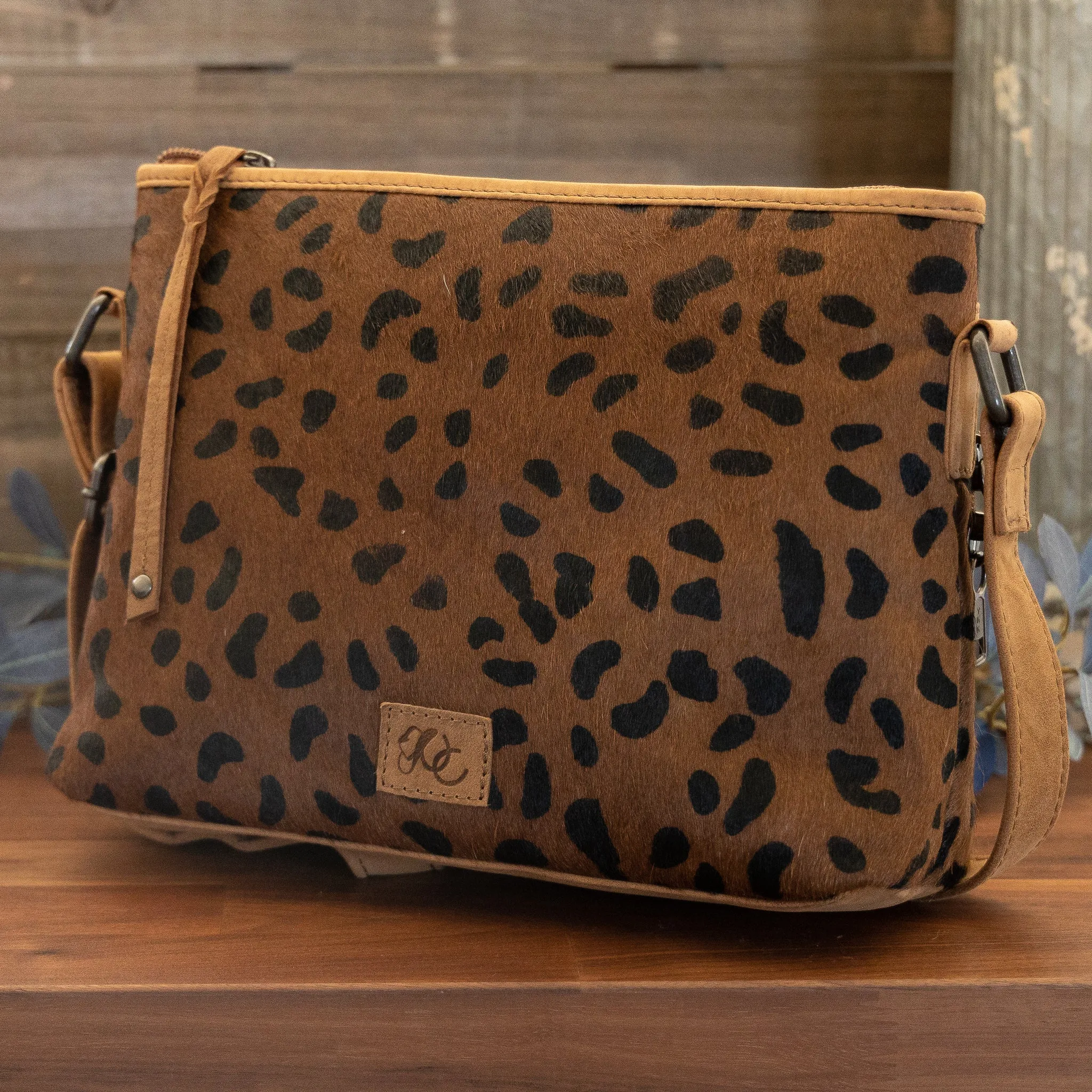 Cheetah Print Hair-On Leather Hide | Concealed Carry Crossbody, Shoulder Bag | Mid-Size Bag | Locking Exterior Concealment Pocket