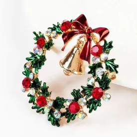 Christmas Wreath Bell Brooches