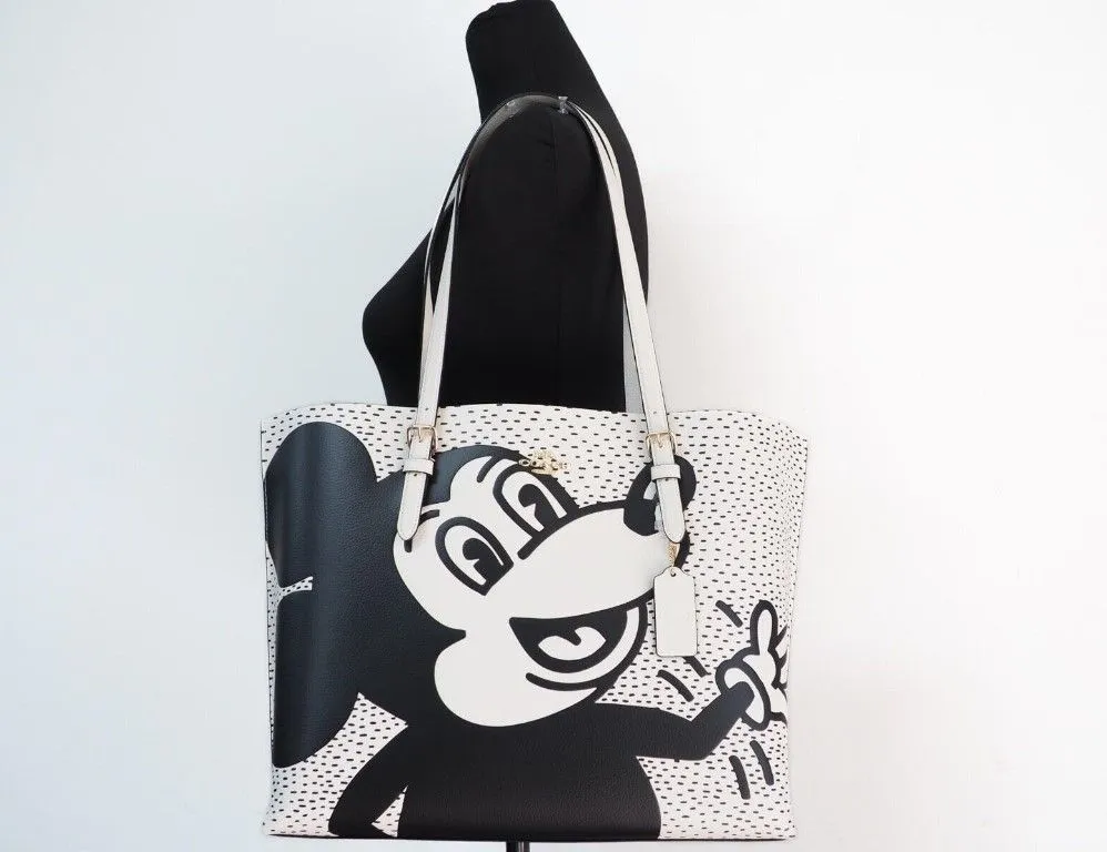 Coach Mickey Mouse X Keith Haring Mollie Large Tote Bag (Chalk)