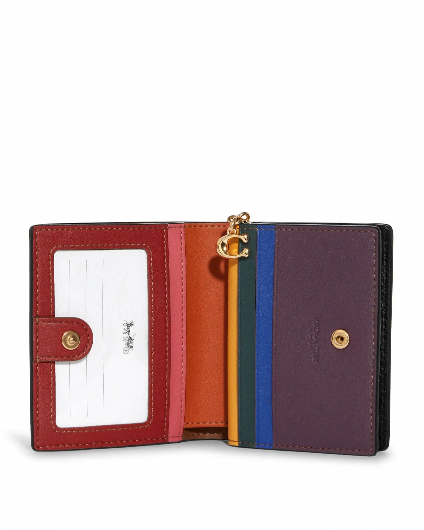 Coach Women's Black Snap Wallet With Rainbow Colorblock Interior