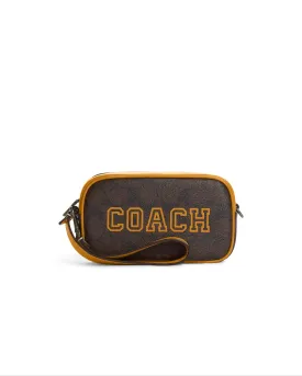 Coach Women's Brown & Buttercup Jamie Wristlet In Signature Canvas With Varsity Motif