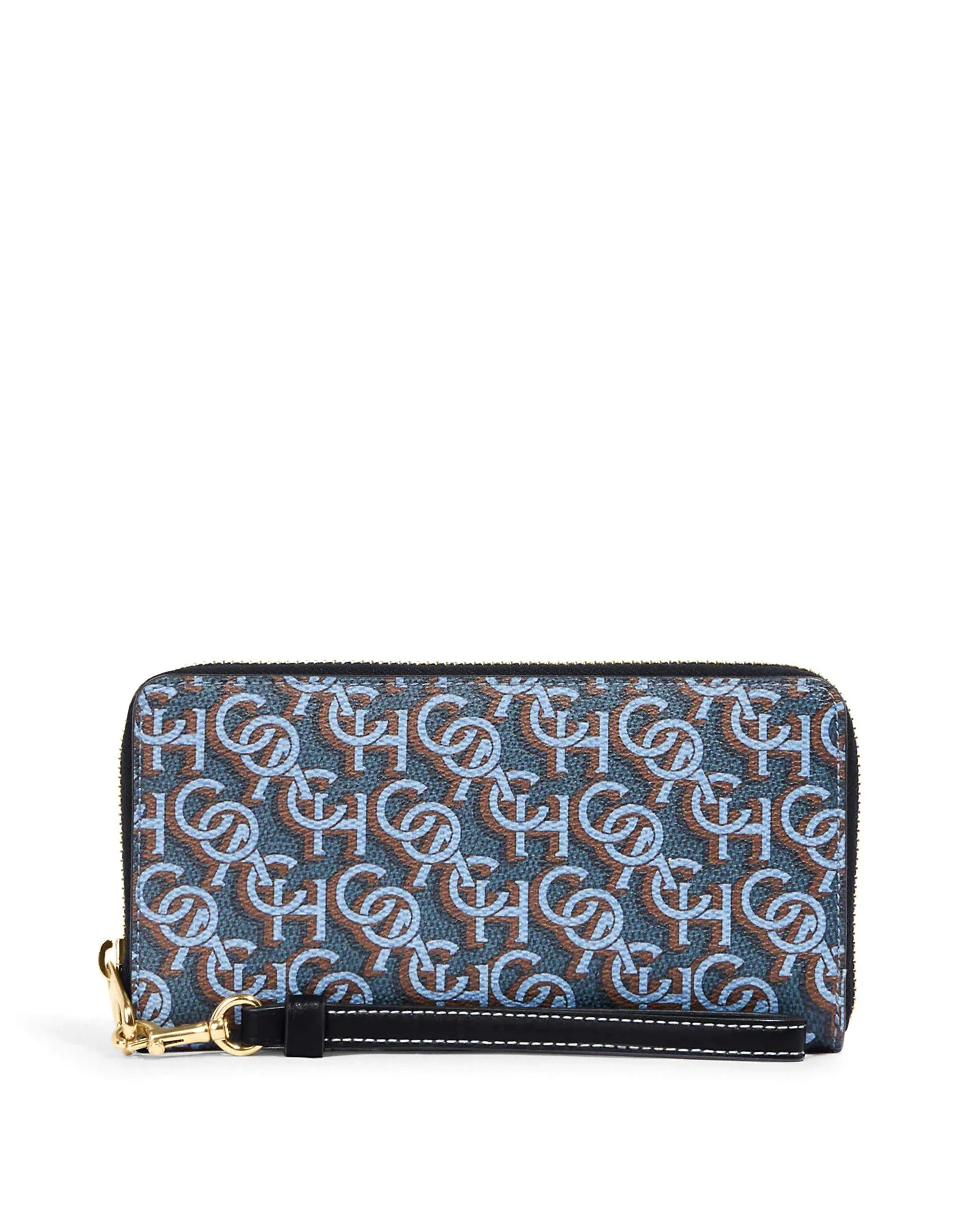 Coach Women's Navy Long Zip Around Wallet With Coach Monogram Print