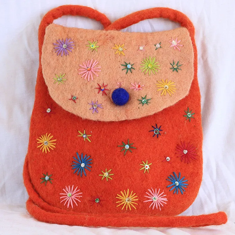 Coral Floral Felt Bag