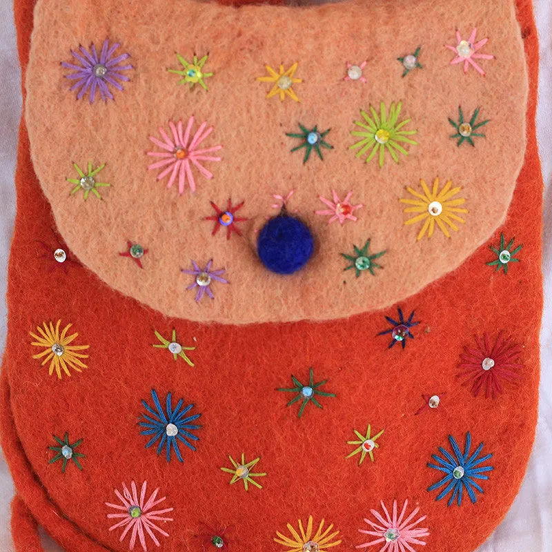 Coral Floral Felt Bag