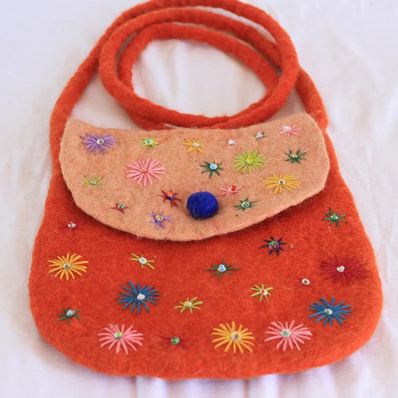 Coral Floral Felt Bag