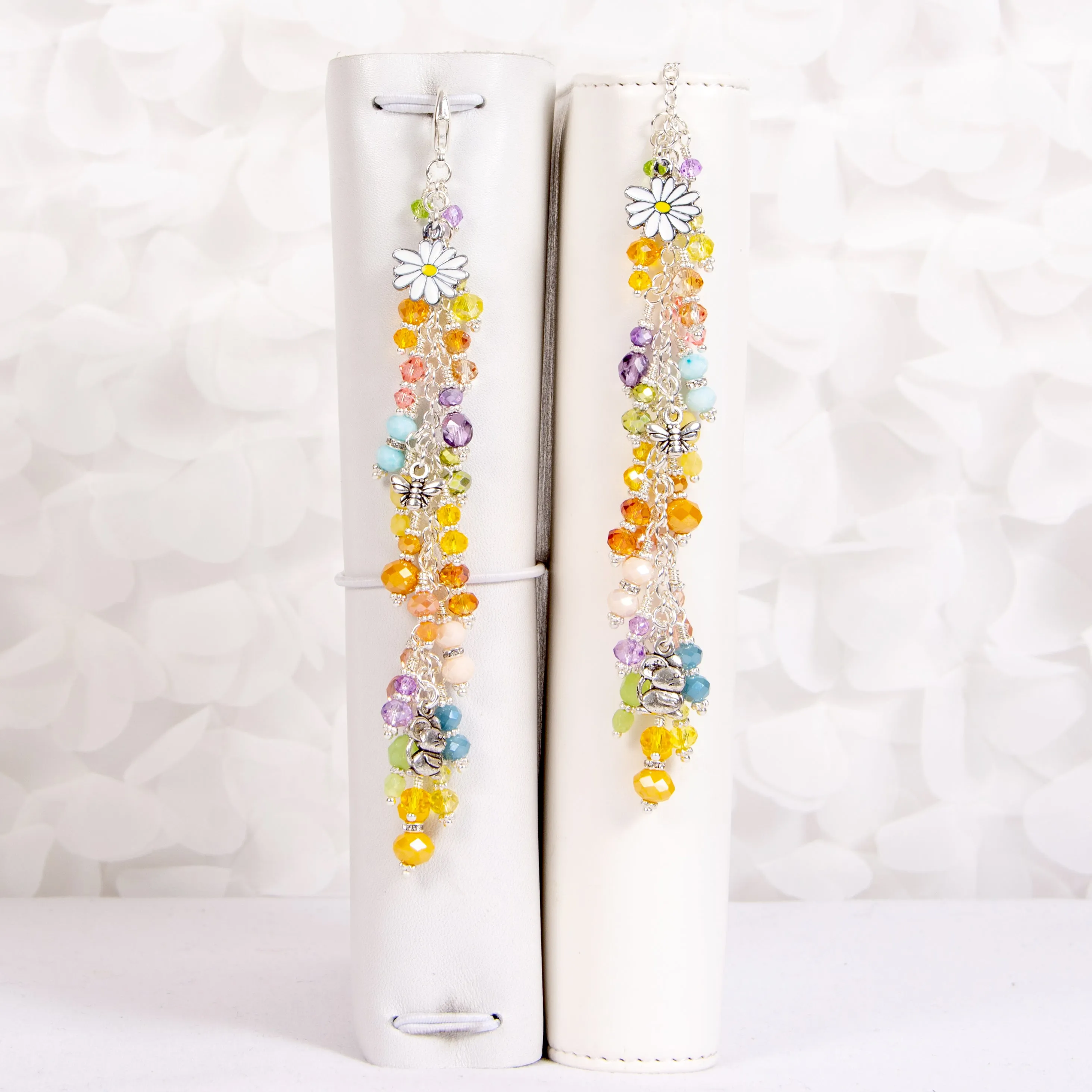 Daisy Fields Dangle Planner Charm with Yellow, Blue, Green, Peach and Purple Crystals