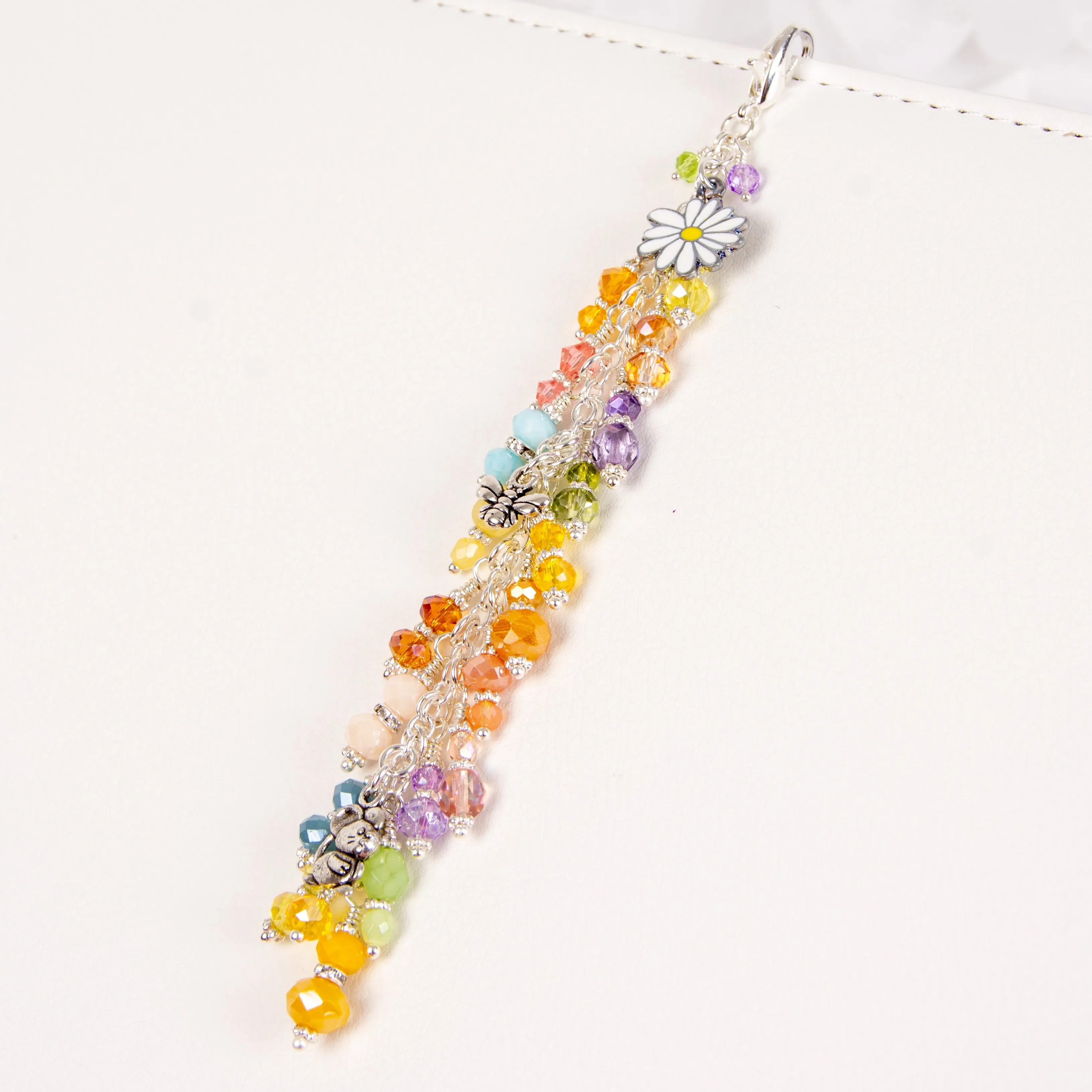 Daisy Fields Dangle Planner Charm with Yellow, Blue, Green, Peach and Purple Crystals