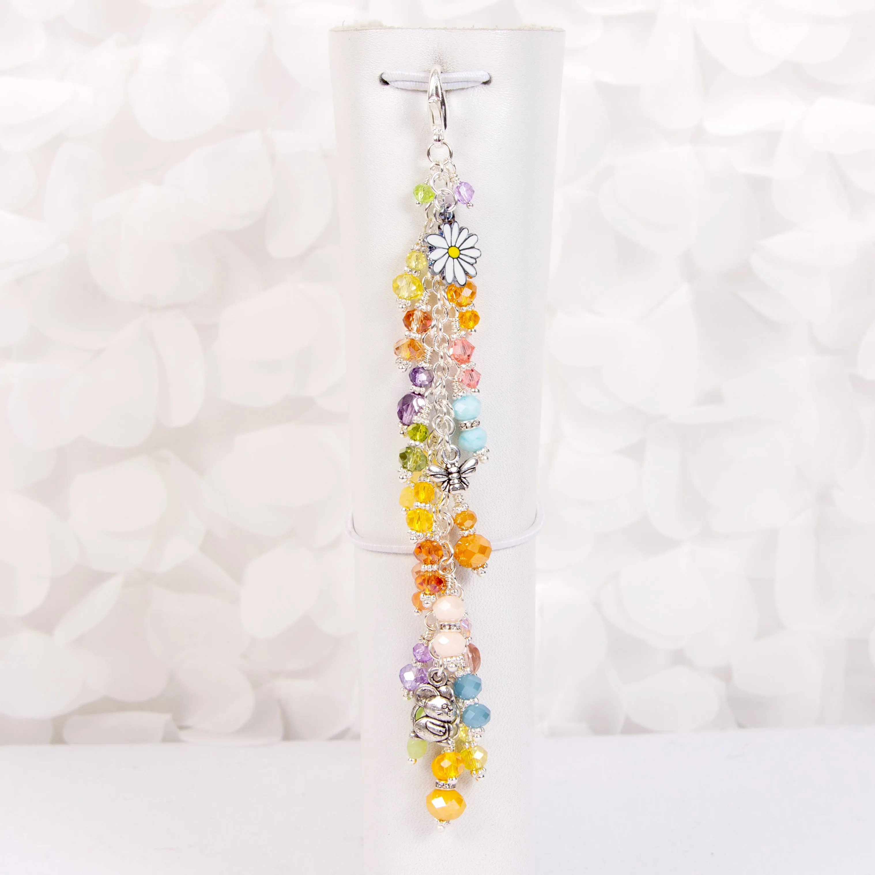 Daisy Fields Dangle Planner Charm with Yellow, Blue, Green, Peach and Purple Crystals