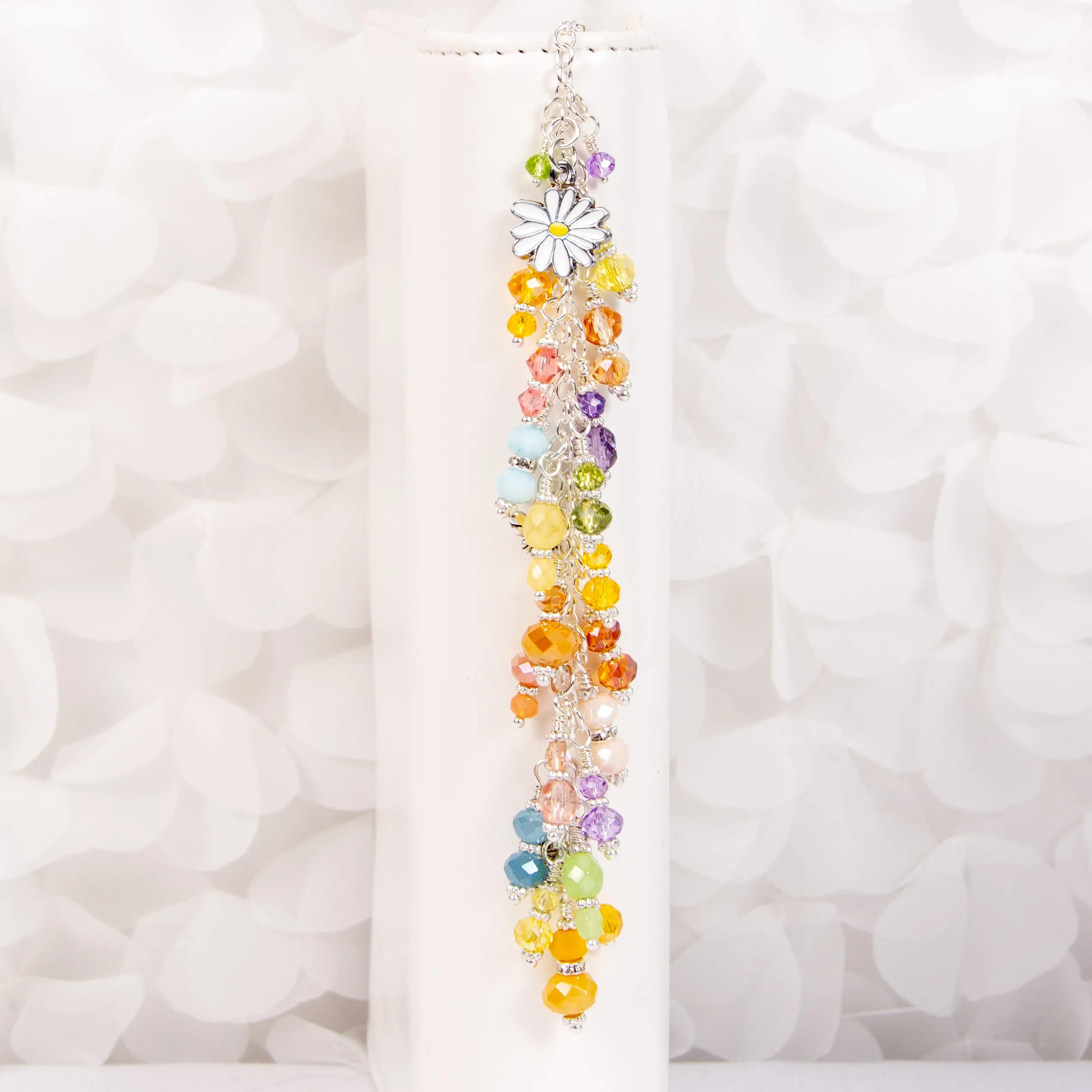 Daisy Fields Dangle Planner Charm with Yellow, Blue, Green, Peach and Purple Crystals