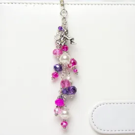 Fairy Planner Charm with Glass Pearls and Pink & Purple Crystals