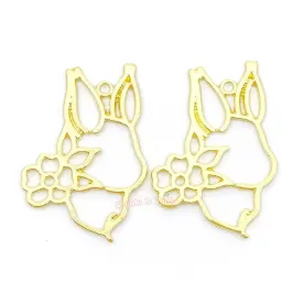 Flower Bunny Open Backed Bezel Charm (3 pieces)