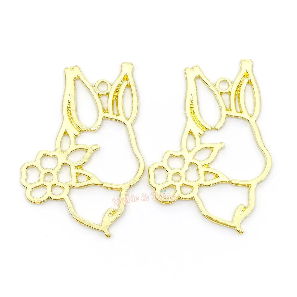 Flower Bunny Open Backed Bezel Charm (3 pieces)