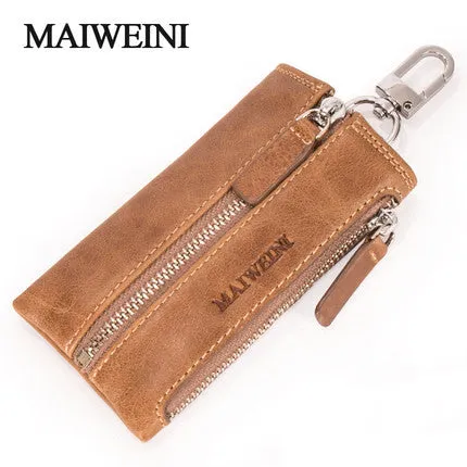 Genuine Leather Car Key Wallets Vintage Key Holder Housekeeper Keys Organizer Keychain Covers Case Bag Pouch With Coin Purse