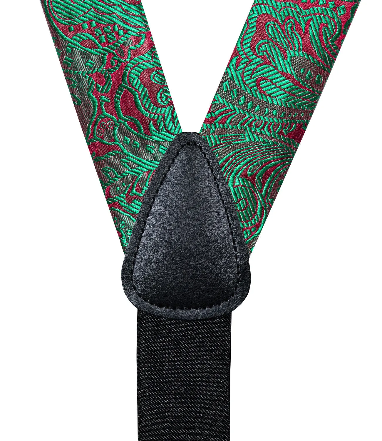 Green Red Floral Y Back Brace Clip-on Men's Suspender with Bow Tie Set