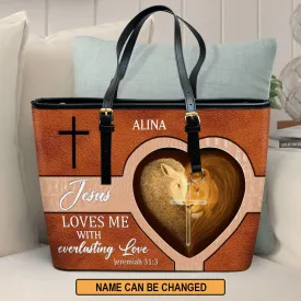 Jesus Loves Me With Everlasting Love Personalized Pu Leather Tote Bag For Women - Mom Gifts For Mothers Day