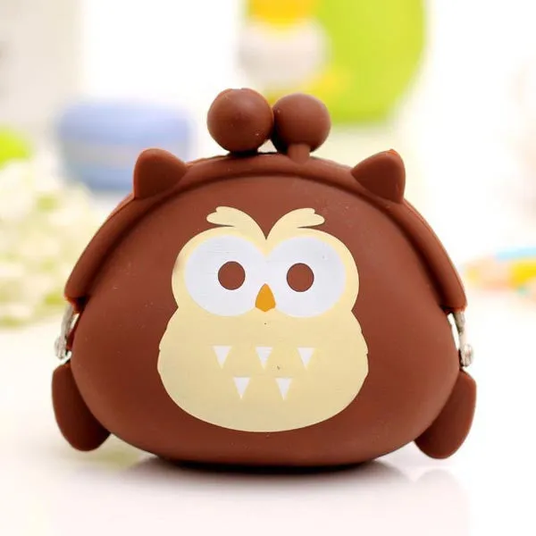 Kawaii Candy Owl Wallet Silicone Small Pouch Cute Coin Purse for Girl Key Rubber Wallet Children Mini Animal Case Storage Bag