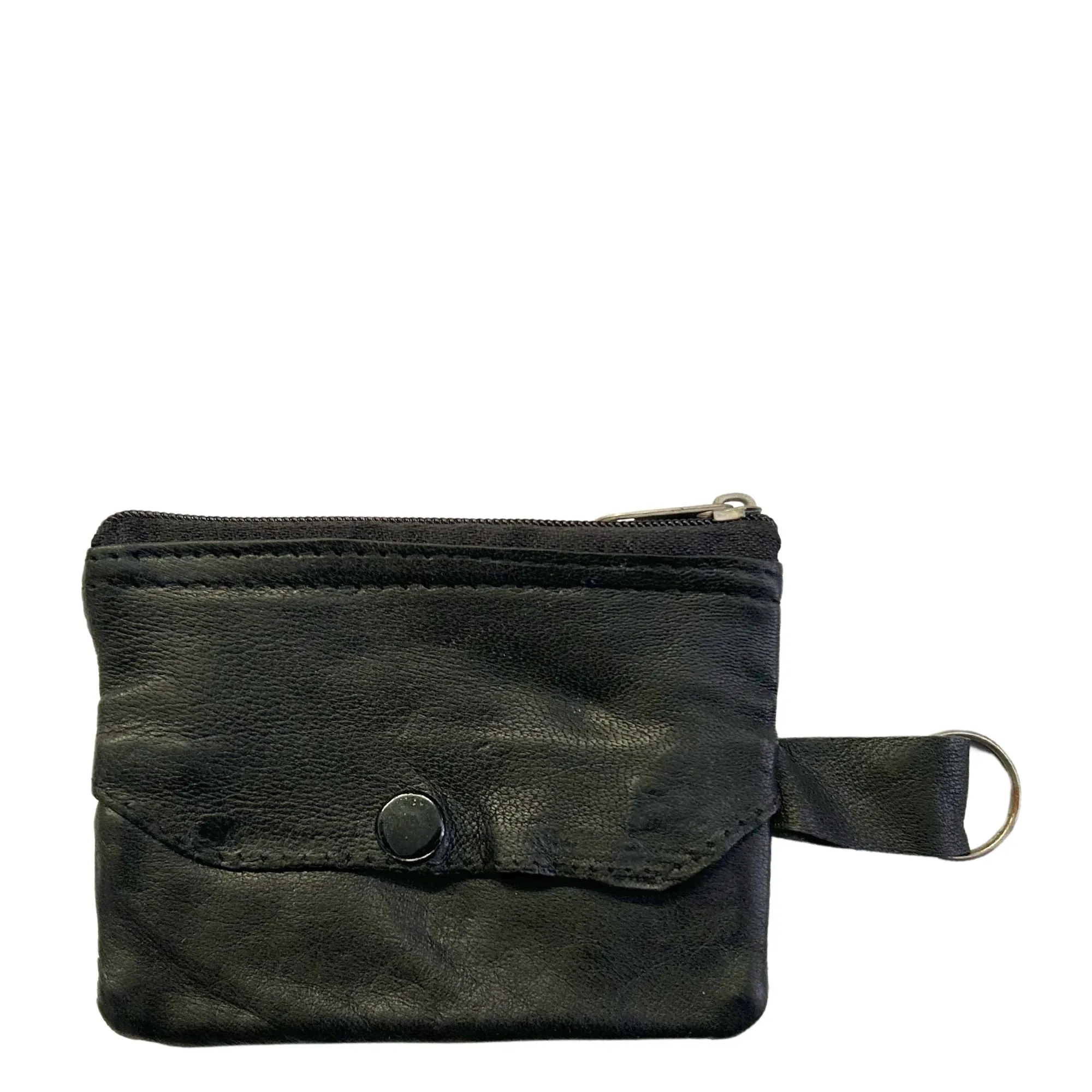 KC02(S) ~ Black Sheepskin Coin Pouch with Key Ring